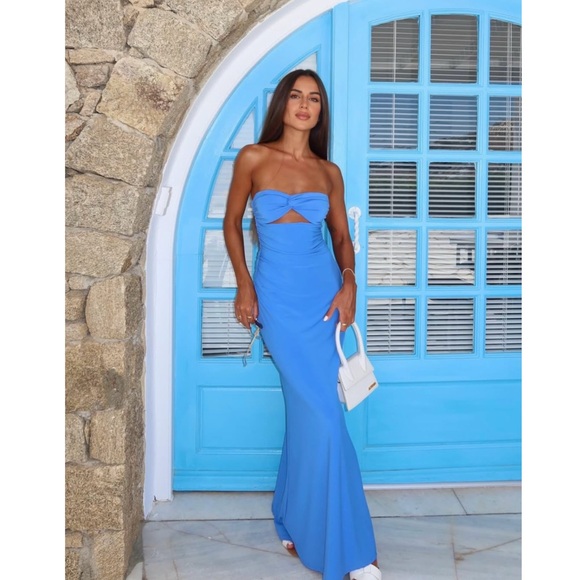 Zara maxi dress blue strapless - Picture 1 of 10